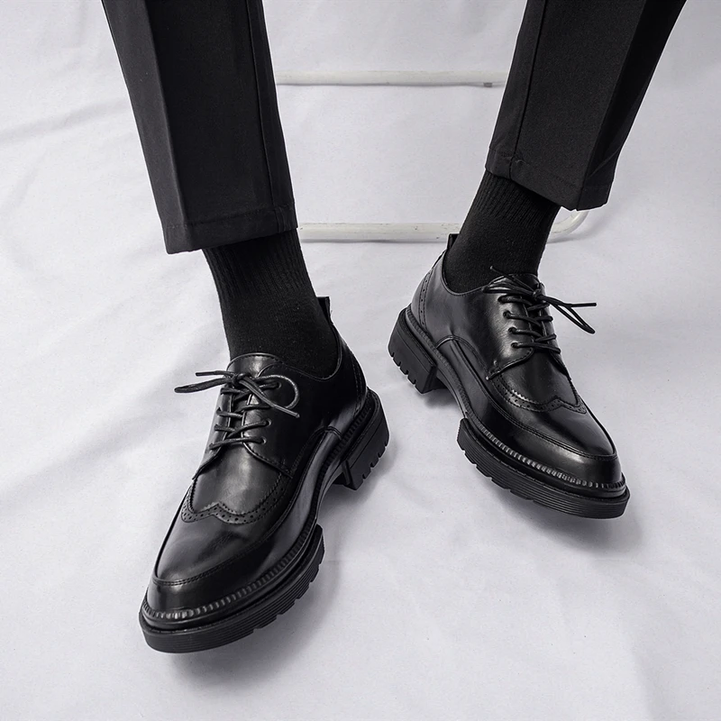 皮鞋男布洛克英伦风西装透气增高黑色休闲商务正装男士结婚新郎鞋