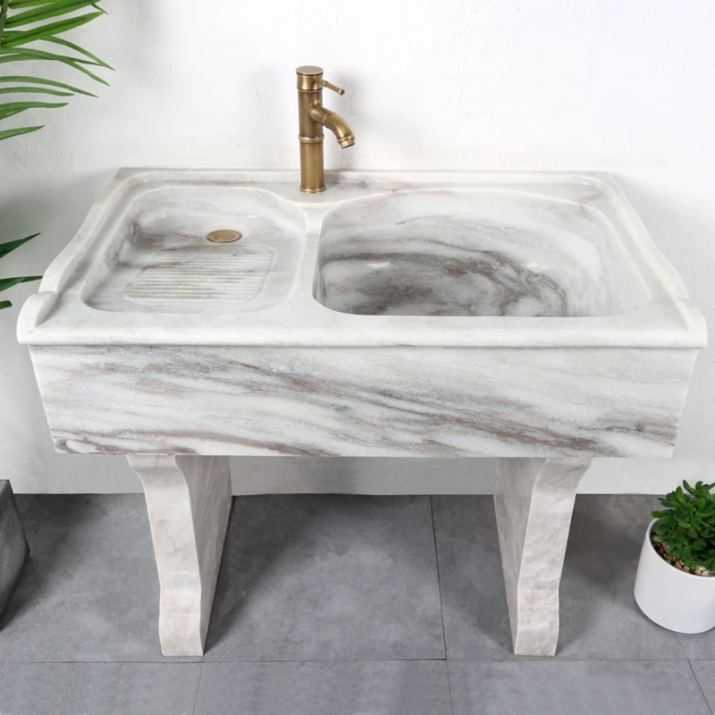 一体简约设计户外天然洗手池严选雕刻打磨洗衣池岩石定制洗手池台
