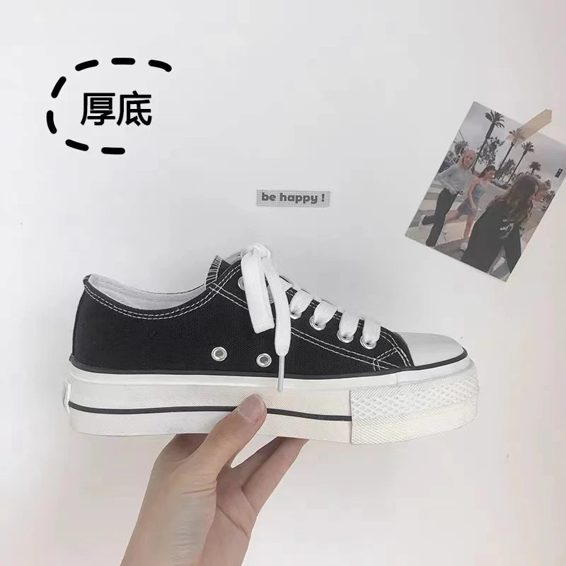 环球官方旗舰店厚底黑色女秋款2022春夏新款小黑鞋休闲百搭低帮