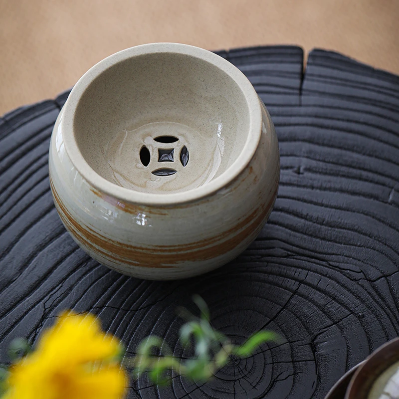 日式手工粗陶建水茶盂带盖复古家用茶道茶渣缸收废水茶洗茶桶配件
