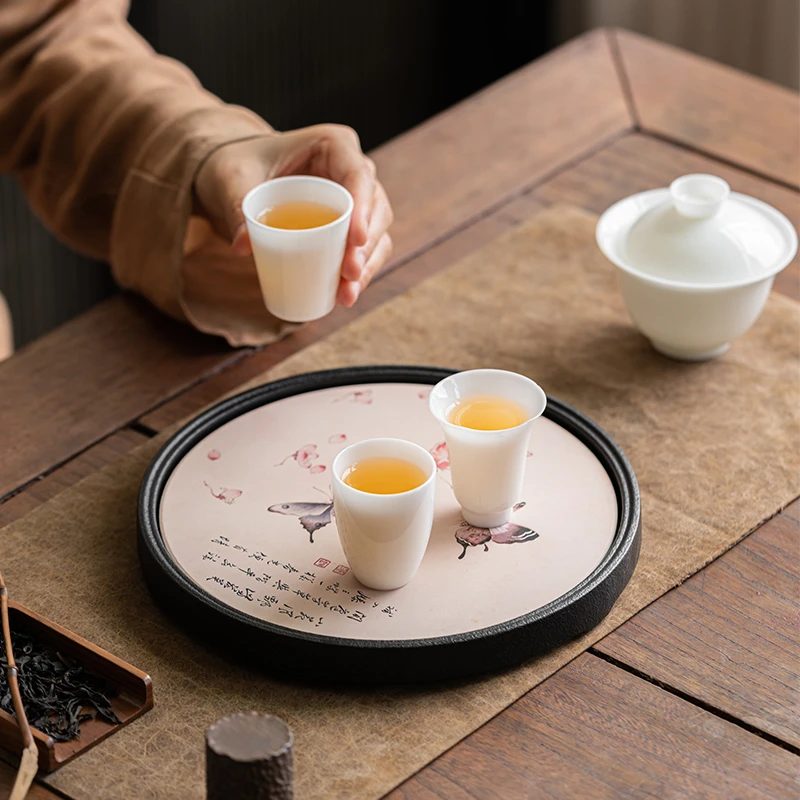 中式创意吸水茶盘陶瓷干泡台茶壶小托盘家用壶承复古茶具茶道配件