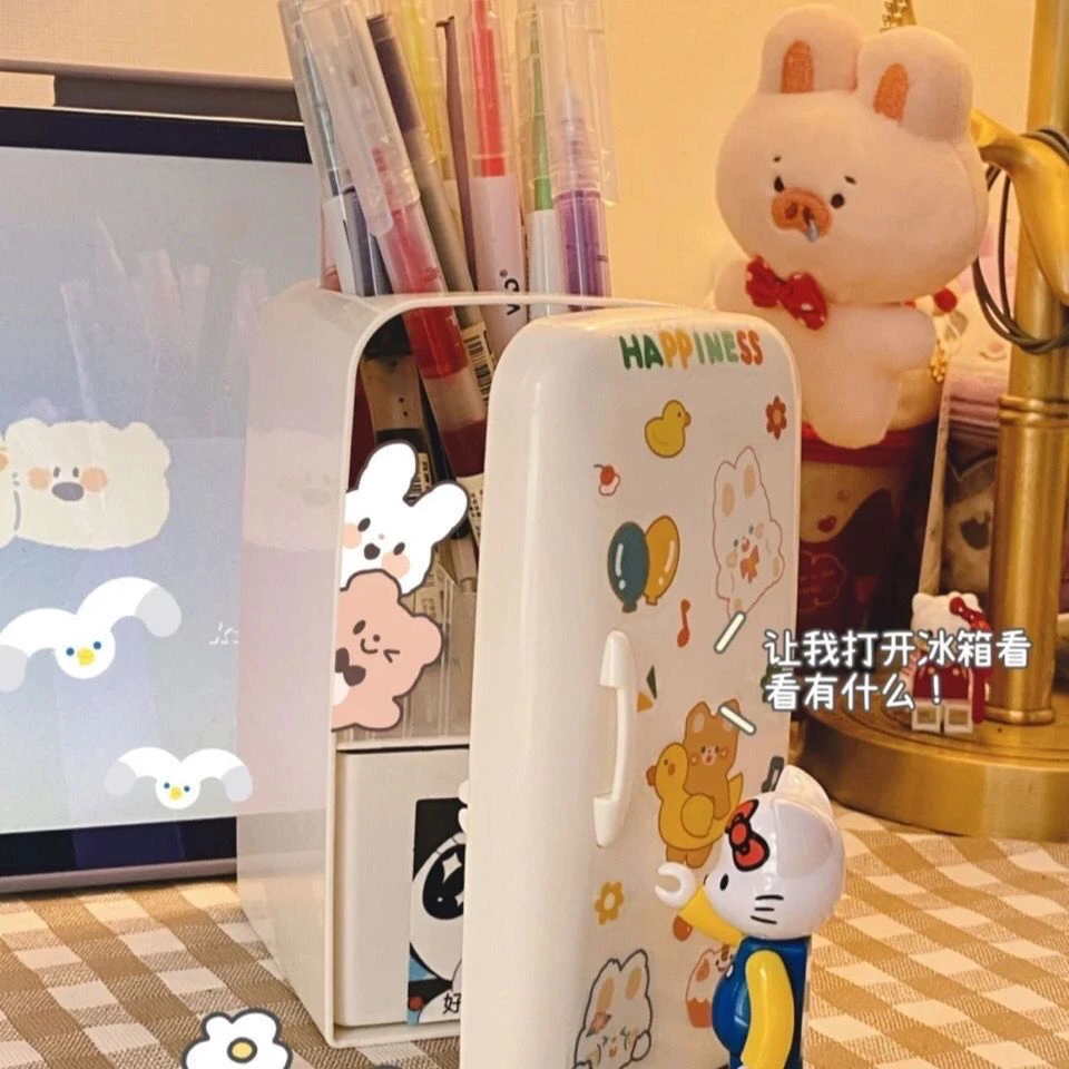 【创意冰箱笔筒】学生桌面可爱笔桶女多功能大容量创意收纳盒ins