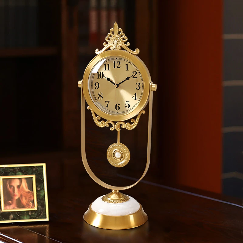 欧式黄铜座钟家用桌面台钟客厅玄关钟表摆件轻奢静音石英钟1014