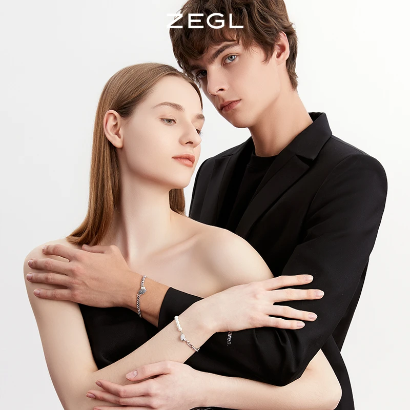ZEGL 铜合金合成锆石手链 设计师相思豆爱心手链情侣简约小众手饰