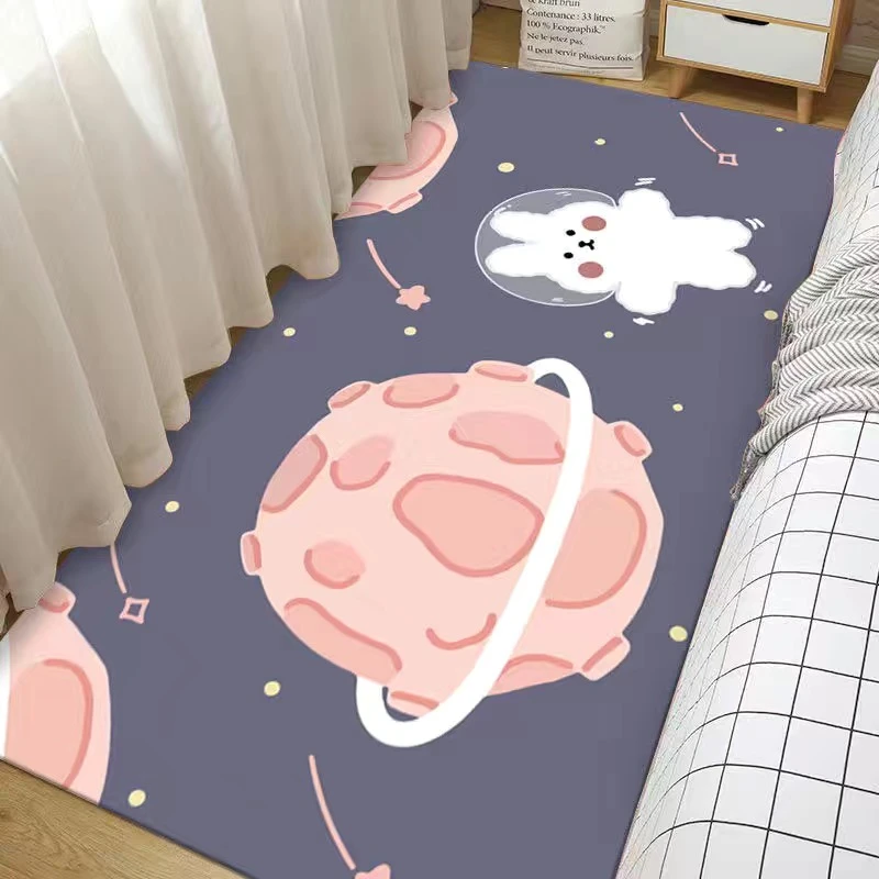 【梦动】粉色快乐星球儿童房床边飘窗水晶绒地毯地垫吸水防滑家用