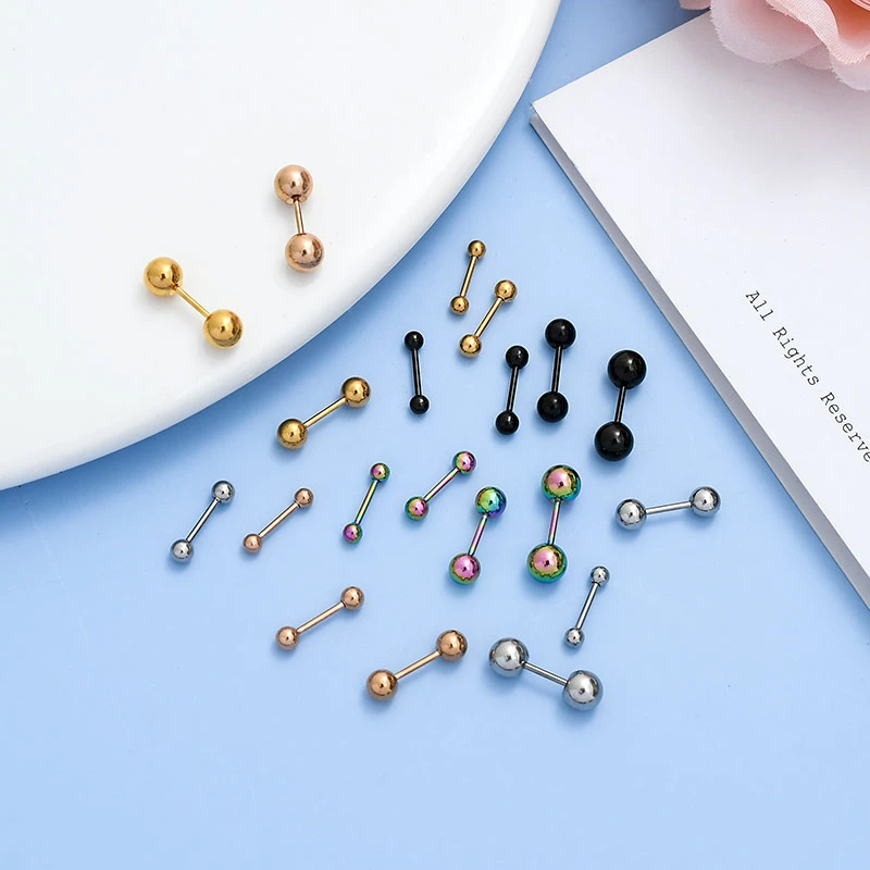 钛钢耳饰 双球豆豆耳骨钉拧螺纹睡觉不要摘圆球简约耳钉小耳饰