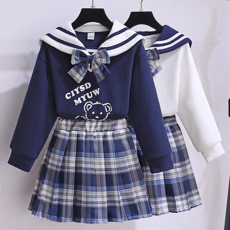 女童jk制服套装春秋2025新款洋气女孩学生ins中大儿童卫衣两件套