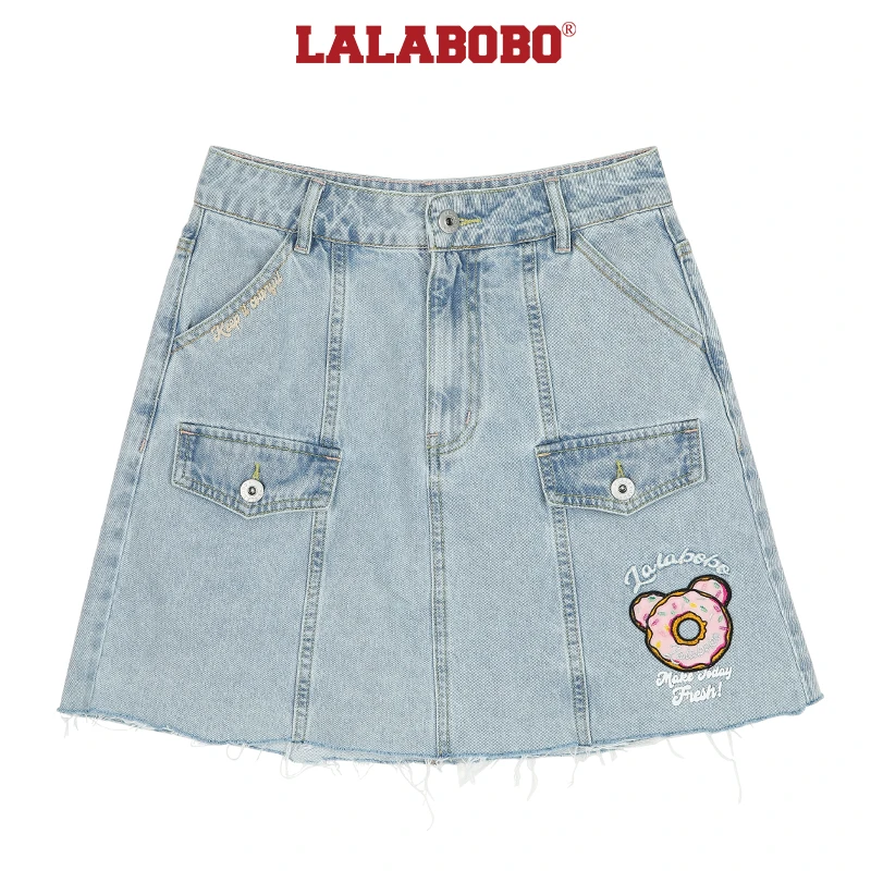 石家庄奥莱LABO时尚甜甜圈刺绣高腰牛仔A字半身裙|L21E-WXZQ13