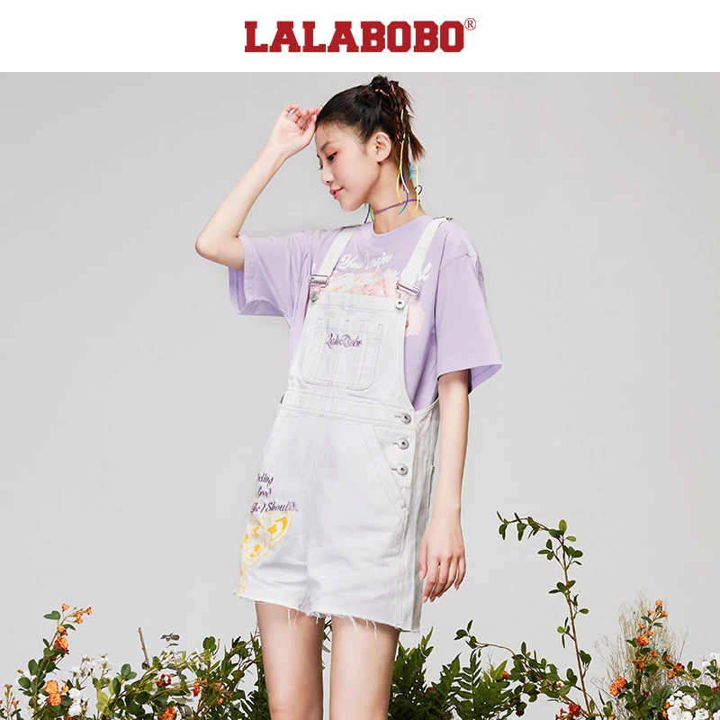 郑州(不退不换)复古印花龄宽松牛仔背带短裤女|L21B-WLZT12
