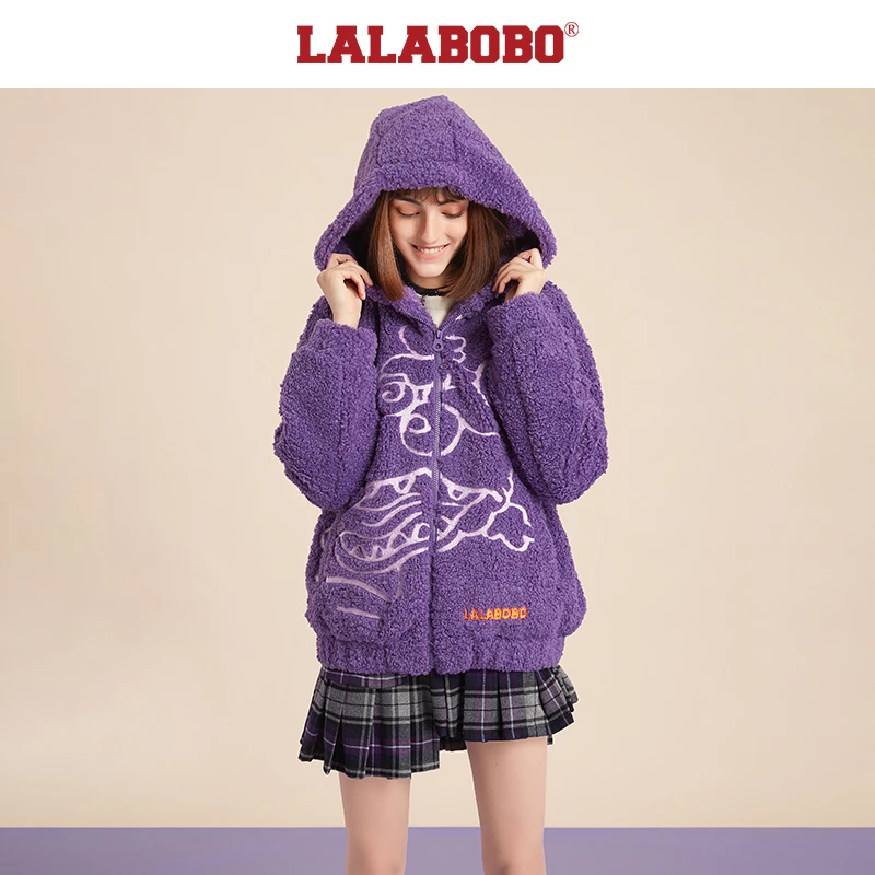 成都LALABOBO重磅日系刺绣宽松连帽毛绒外套|L20D-WSDR18羊羔绒