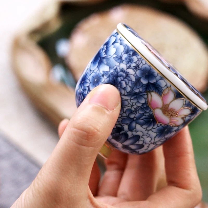 成艺 清韵怡尚单杯小罐杯子杯垫杯罐茶杯家用杯垫小杯罐珐琅彩杯