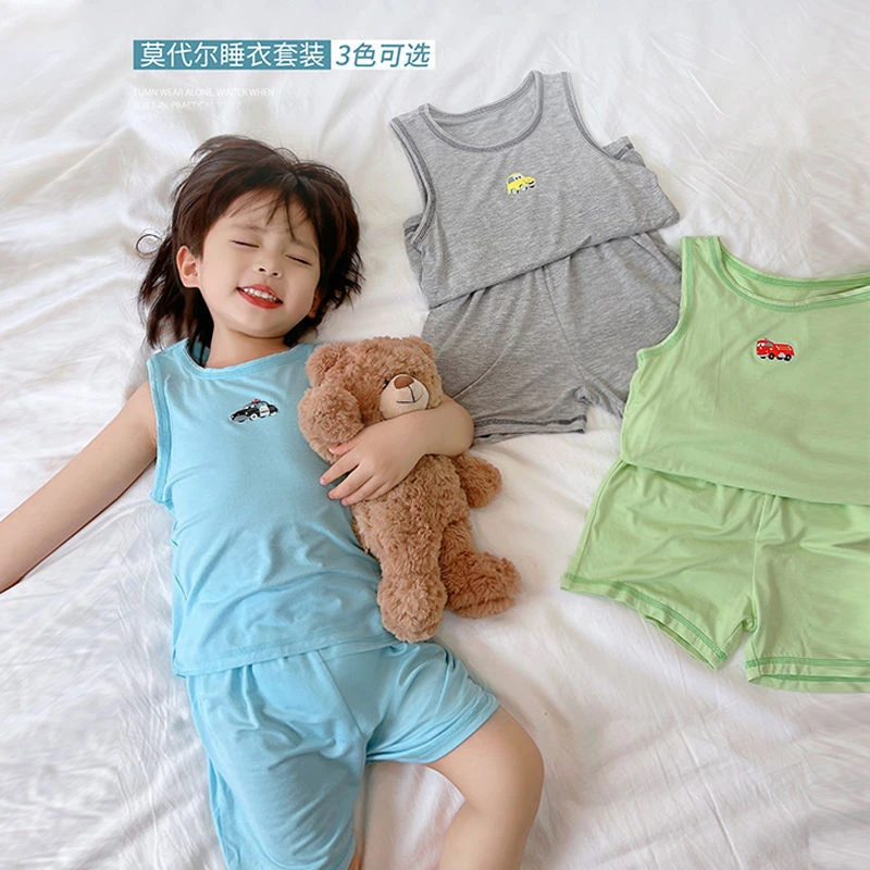 儿童睡衣莫代尔夏季薄款男童中大童家居服背心套装男孩休闲空调服