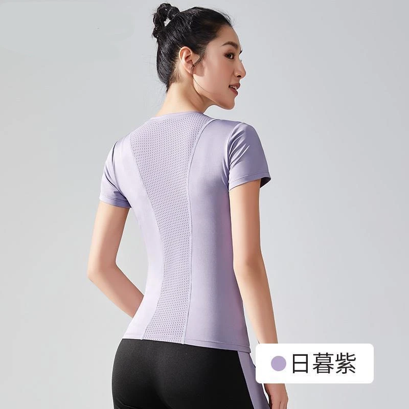 女款瑜伽跑步运动速干短袖（紫色短袖）