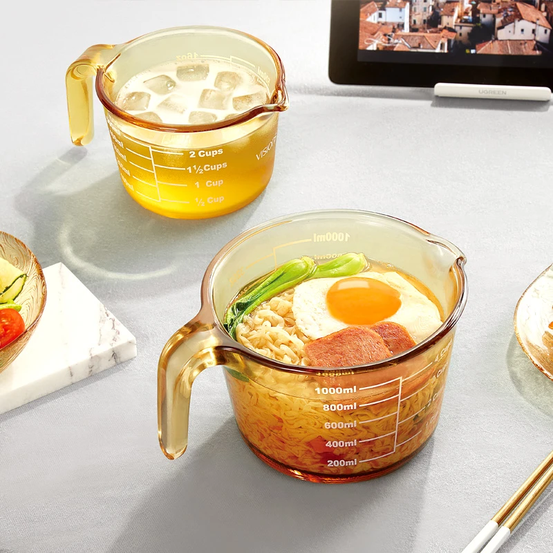 康*宁经典琥珀色玻璃透明量杯可进烤箱微波炉大容量牛奶杯打蛋杯