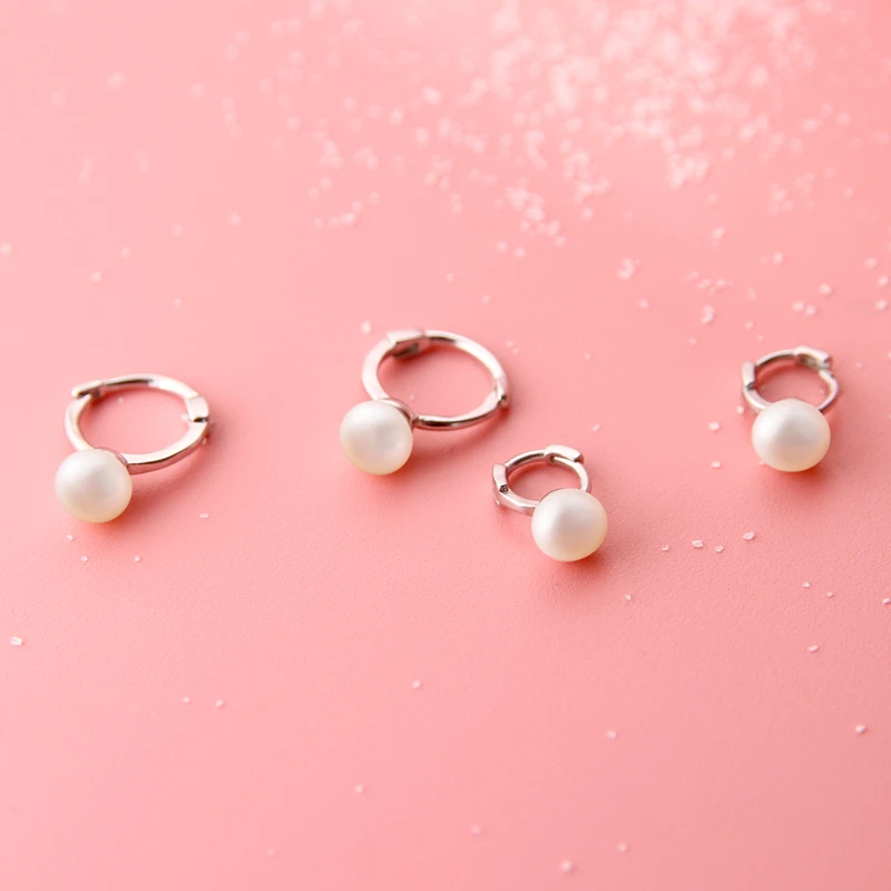 言若银 925银仿珍珠耳饰 珠珠耳扣女耳圈精致迷你小巧耳环新款B17