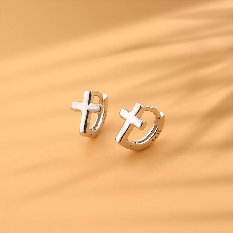 言若银匠 925银耳饰 纯银耳扣女时尚十字架百搭小巧精致免摘EK45