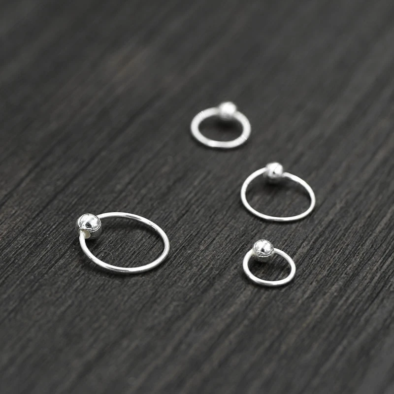 言若银匠 925银耳饰 纯银耳环女简约圆珠时尚百搭养耳洞耳圈EQ14