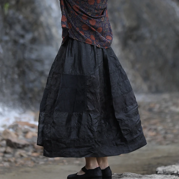 慢慢变蓝原创设计 夏款 高级提花缎真丝香云纱A字裙半裙