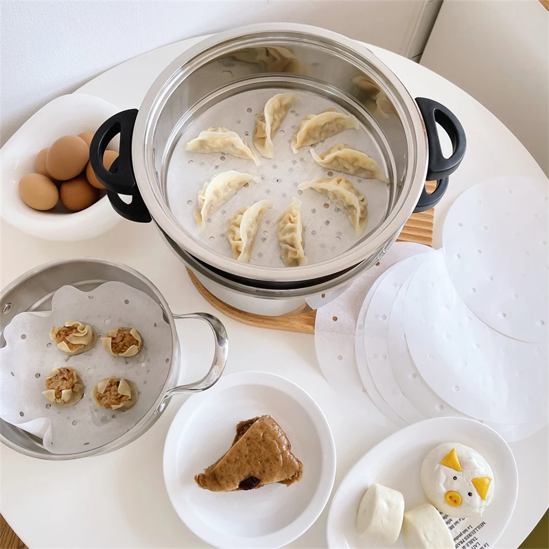 （外单蒸笼纸）厨房家用一次性不沾防油圆形蒸笼纸蒸包子蒸馒头