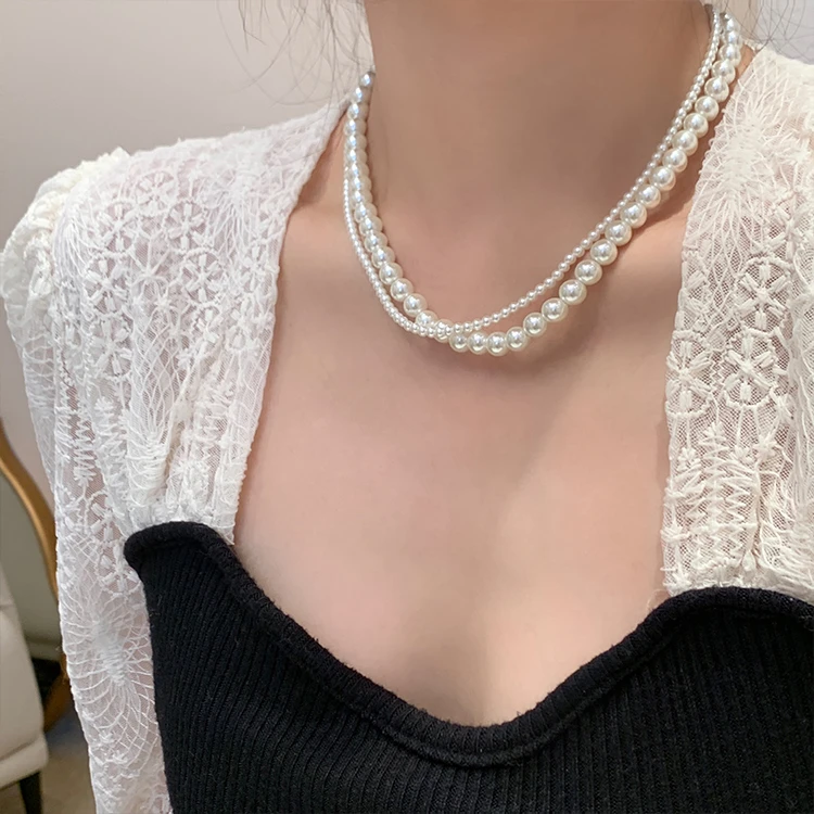 耳朵故事 铜合金仿珍珠项链 多层项链女夏锁骨链颈链叠戴