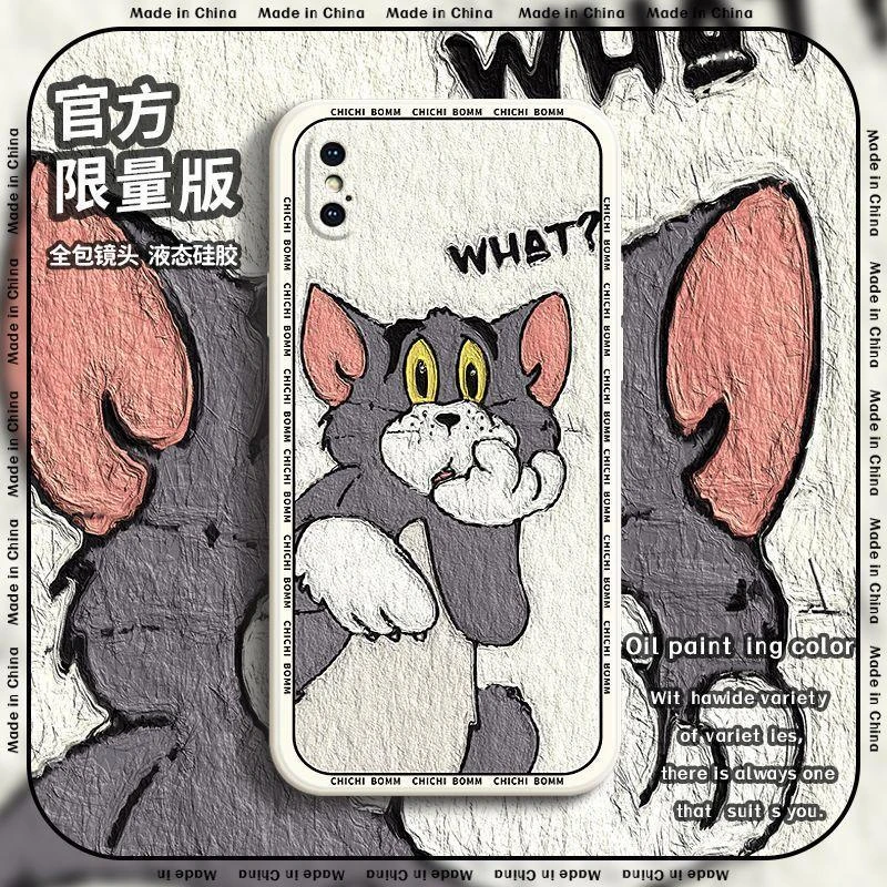 汤姆猫苹果xsmax手机壳液态硅胶iPhonexr保护套xs卡通直边防摔壳