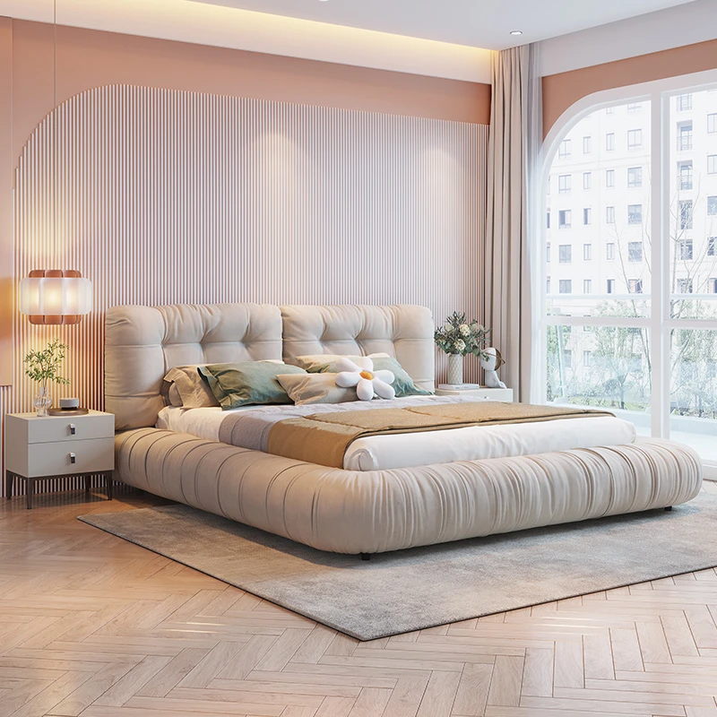 设计师意式云朵网红磨砂双人床轻奢2022年新款科技布主卧床