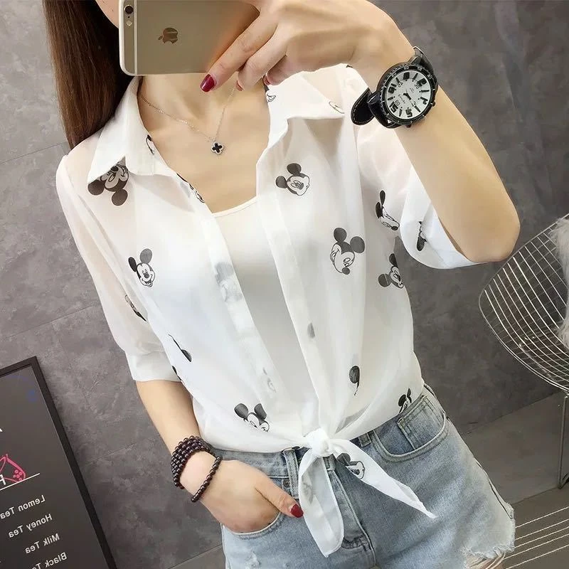 洋气2022年新款时尚印花雪纺防晒衫女配裙子披肩冰丝白色外套上衣