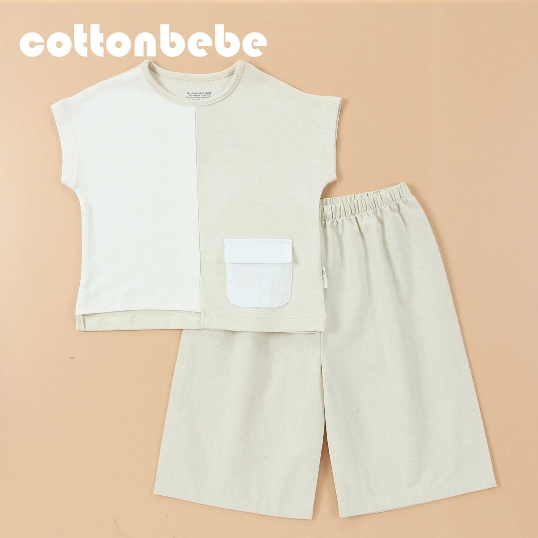 COTTONBEBE2022夏日新款针织无袖T恤短裤套装童装夏季夏装儿童