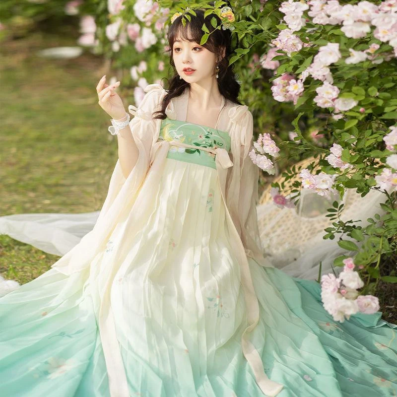 新款正品汉服女中国风对襟齐腰襦裙刺绣日常学生超仙春夏秋款套装