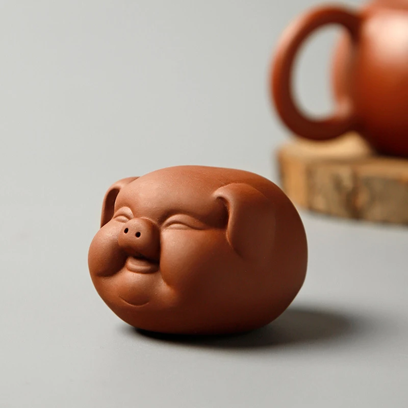 紫砂小猪茶宠茶台摆件精品可养变色茶玩茶艺迷你茶盘配件可爱家用