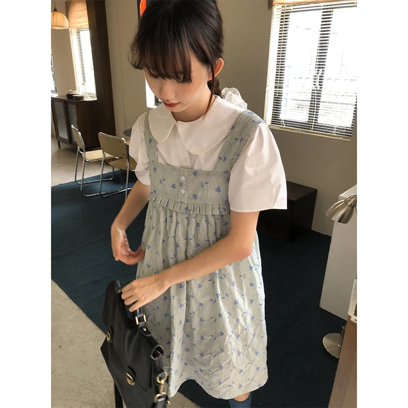 银河汽水 碎花背心连衣裙夏女小个子a字短款显瘦吊带裙