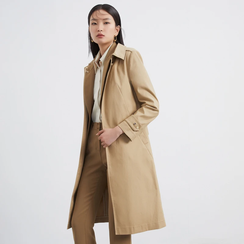 NEXY.CO/奈蔻卡其外套女2022秋季新款中长款气质大衣XJ00271D4