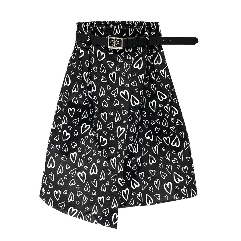 黑色半身裙2025秋季新款时尚百搭不规则碎花A字裙显瘦休闲伞裙ins