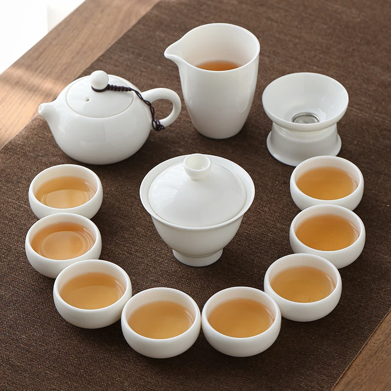 苏氏陶瓷羊脂玉功夫大号日式瓷盖碗茶具套装盖碗茶壶8茶杯礼盒装