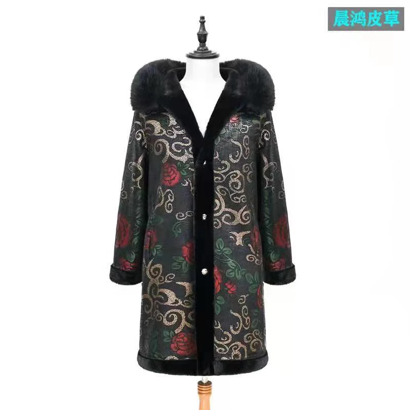 2022年新款两面穿妈妈装中长款连帽加厚女士时尚冬季