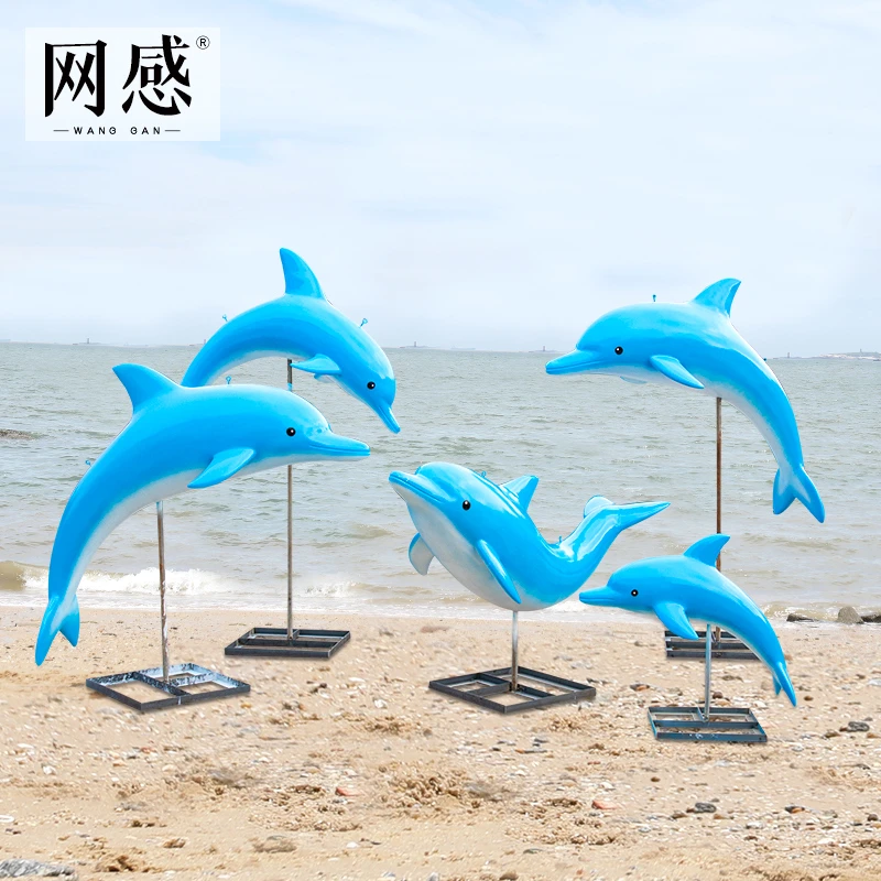 大型玻璃钢仿真海洋动物海豚雕塑鲸鱼模型摆件沙滩水池游泳馆装饰