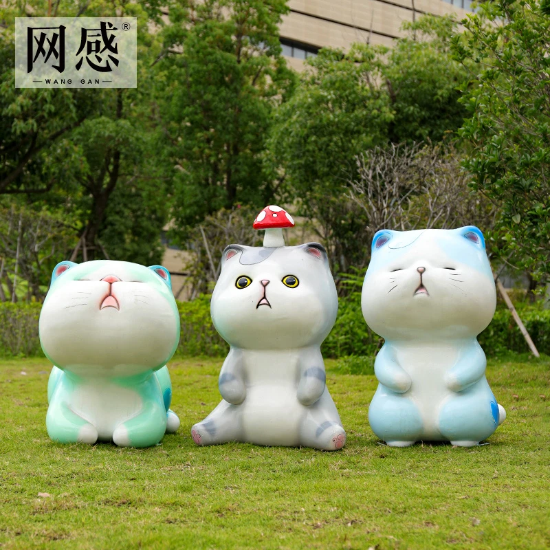 可爱卡通猫雕塑玻璃钢户外景区幼儿园店铺商场园林景观装饰大摆件