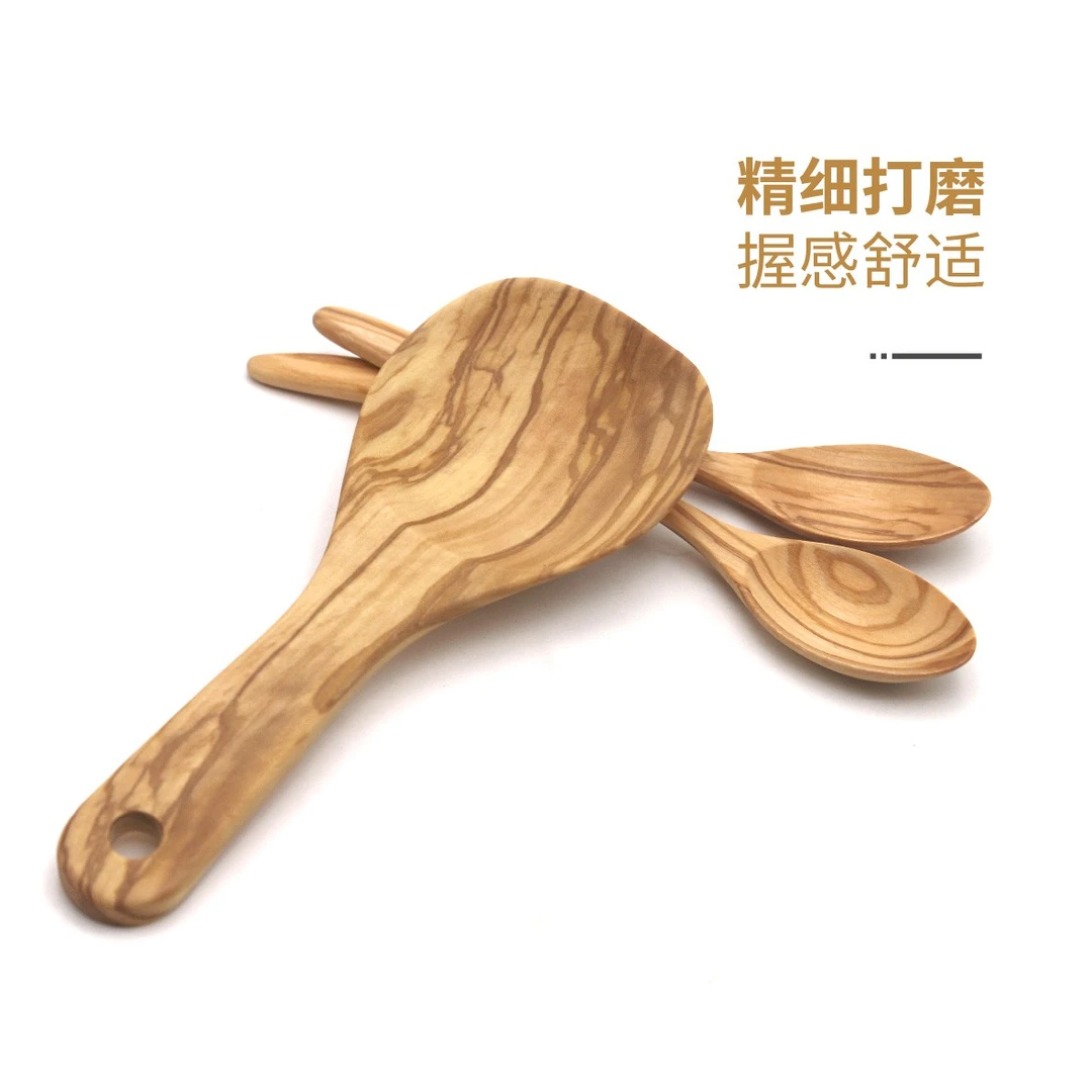 厂家直销橄榄木饭勺实木饭铲剩饭勺子不沾饭铲木质饭勺无漆无蜡