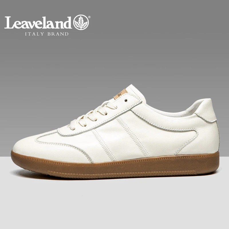 Leaveland/枫叶真皮板鞋男简约男鞋秋季透气小白鞋德训鞋E2025