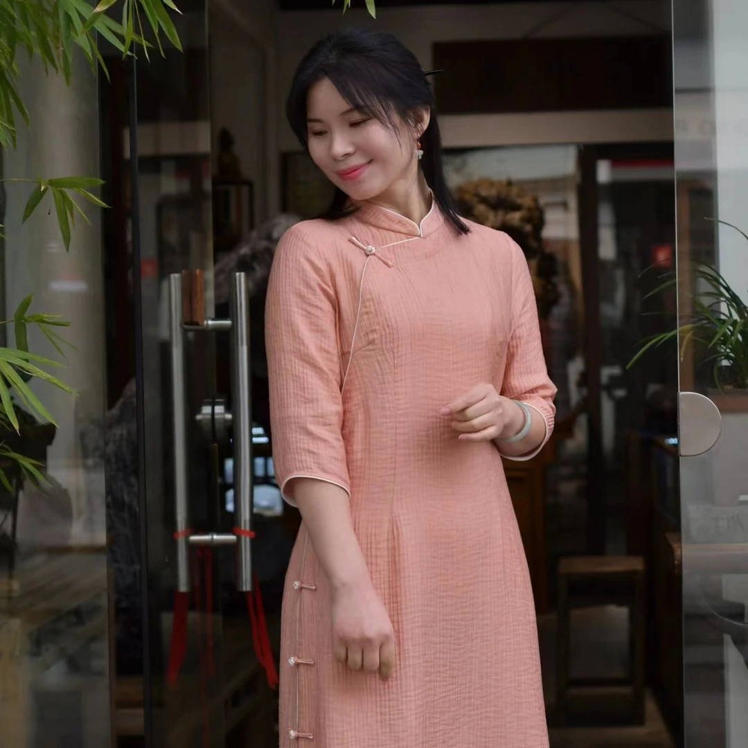 原创设计.粉酡旗袍复古气质中国风日常中式QG-2722001