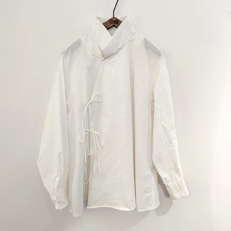 佗寂休闲原创设计师品牌中式白色斜襟衬衫翻领时尚ACL1C073