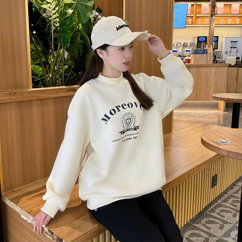 初中生卫衣女加绒加厚冬季高中生冬装上衣大童12-18岁半高领内搭