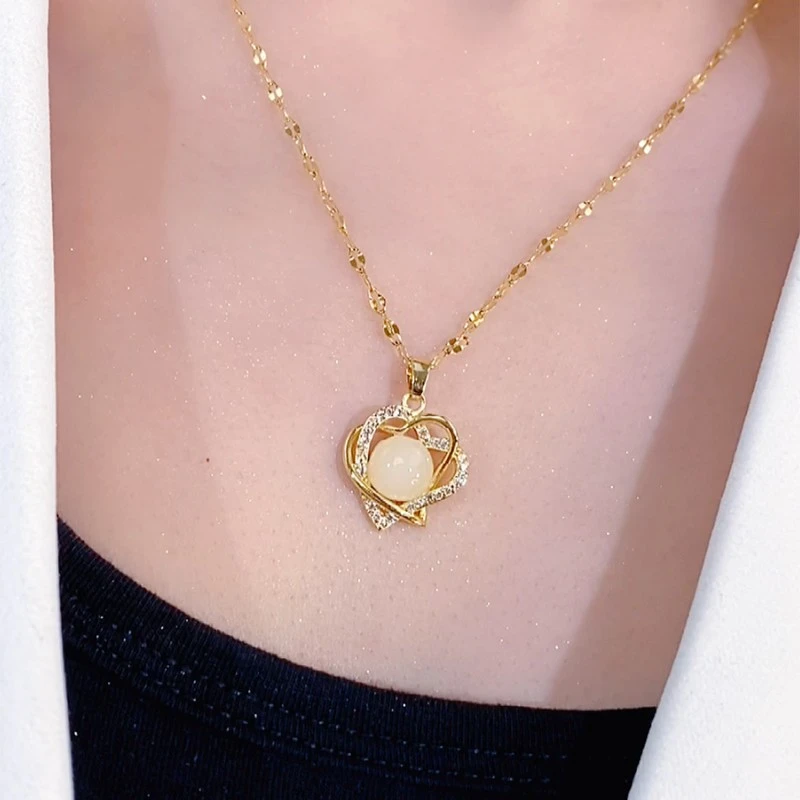 妍惠 钛钢项链 微镶心心相惜吊坠项链网红饰品配饰