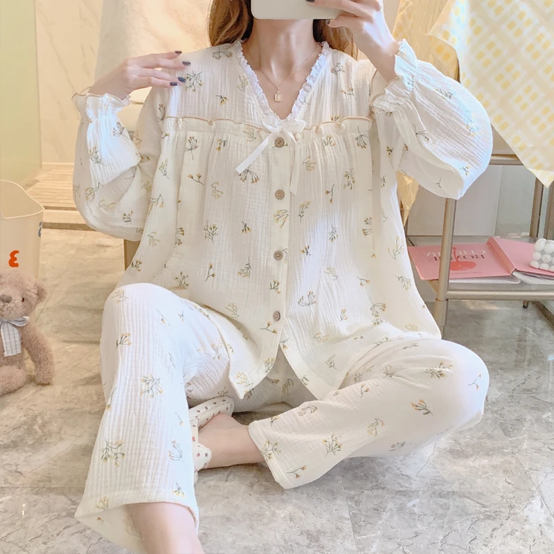 月子服夏季薄款产后哺乳衣产妇家居服孕妇睡衣纱布春夏薄款v领
