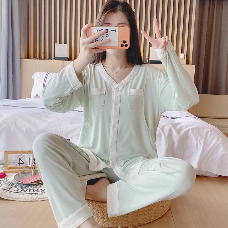 月子服夏季薄款产后莫代尔孕妇睡衣产妇喂奶衣弹力哺乳期
