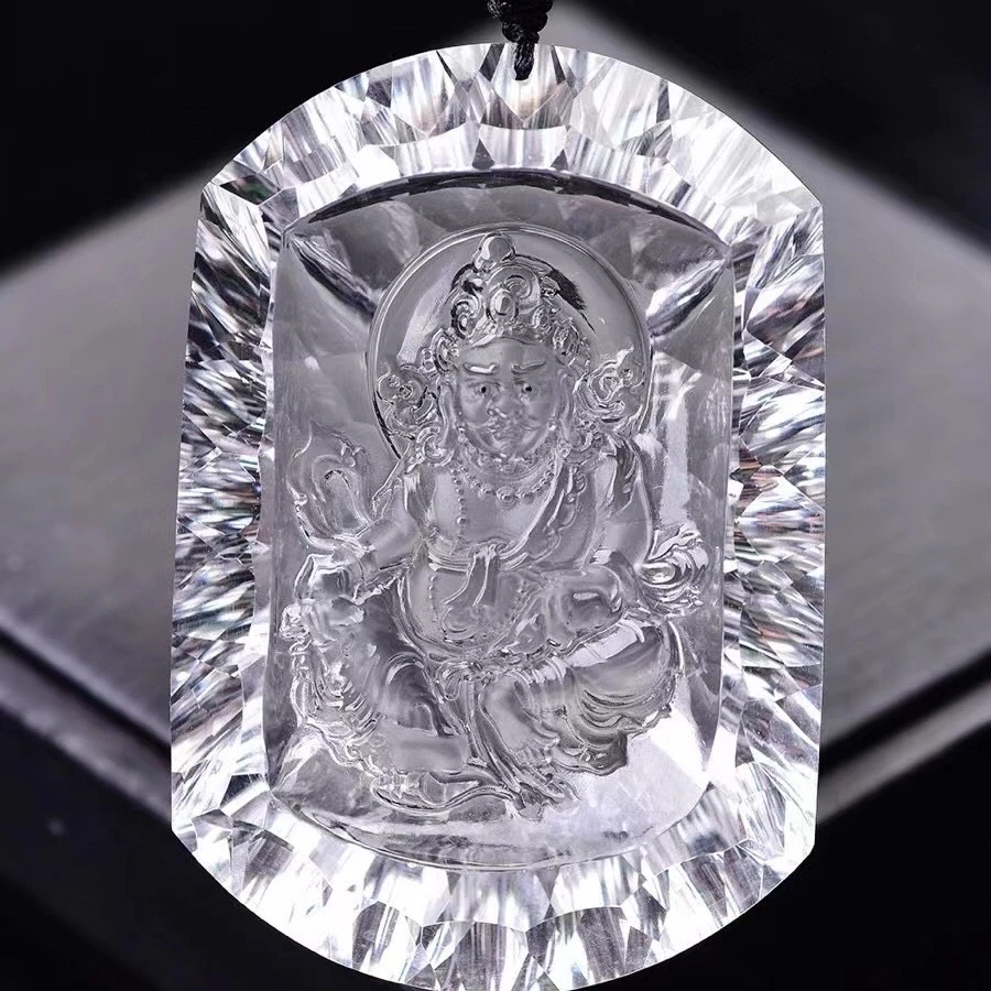 天然白水晶千禧面黄财神吊坠男女款项链精雕毛衣链生日礼物男士