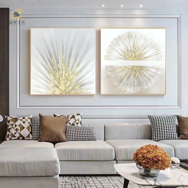 《光芒》现代客厅金箔挂画轻奢抽象画背景方形手工装饰画