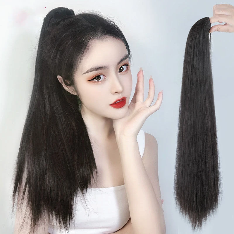 长直发抓夹式马尾假发女士爆款显年轻超轻自然片补发无痕头顶隐形