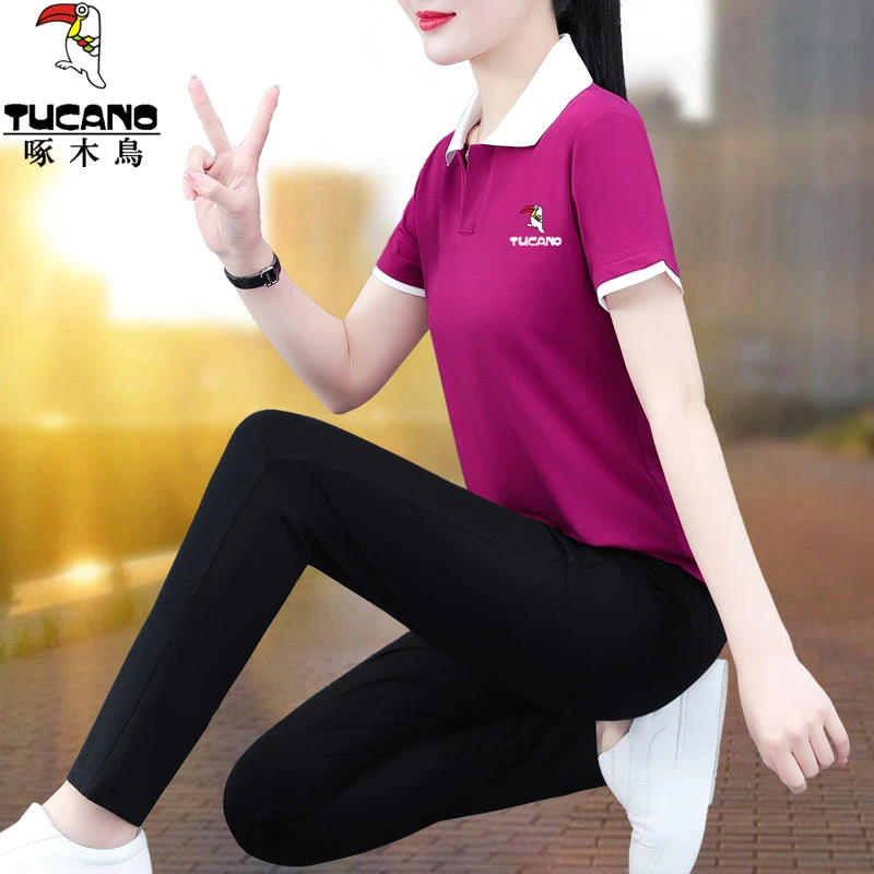 【官方正品】啄木鸟运动套装女夏季新款大码时尚宽松休闲服两件套