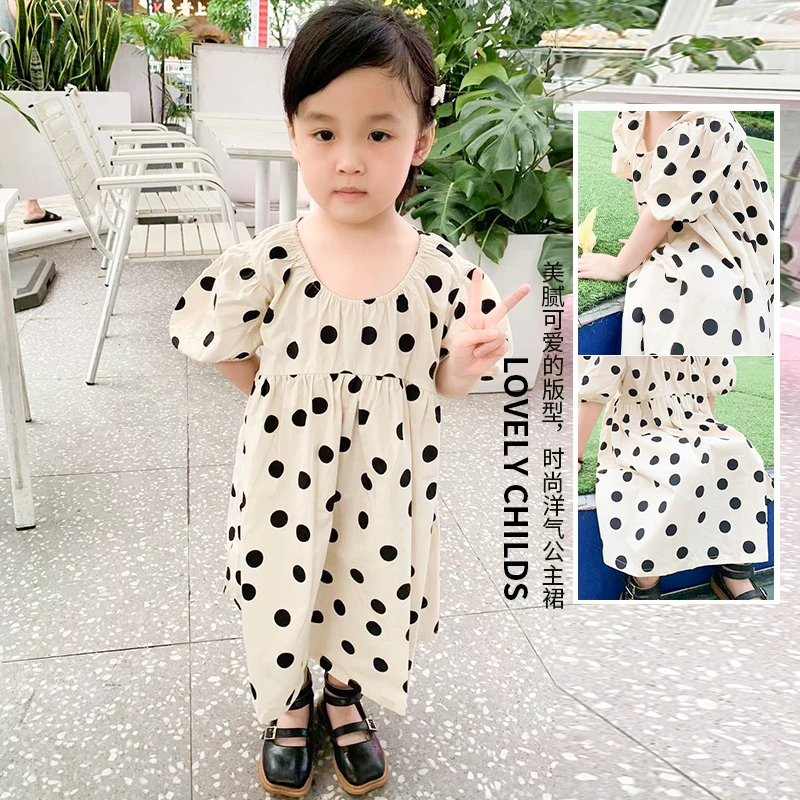 【黑白波点】现货21088 夏季韩版儿童波点裙子女童棉园点短袖时尚